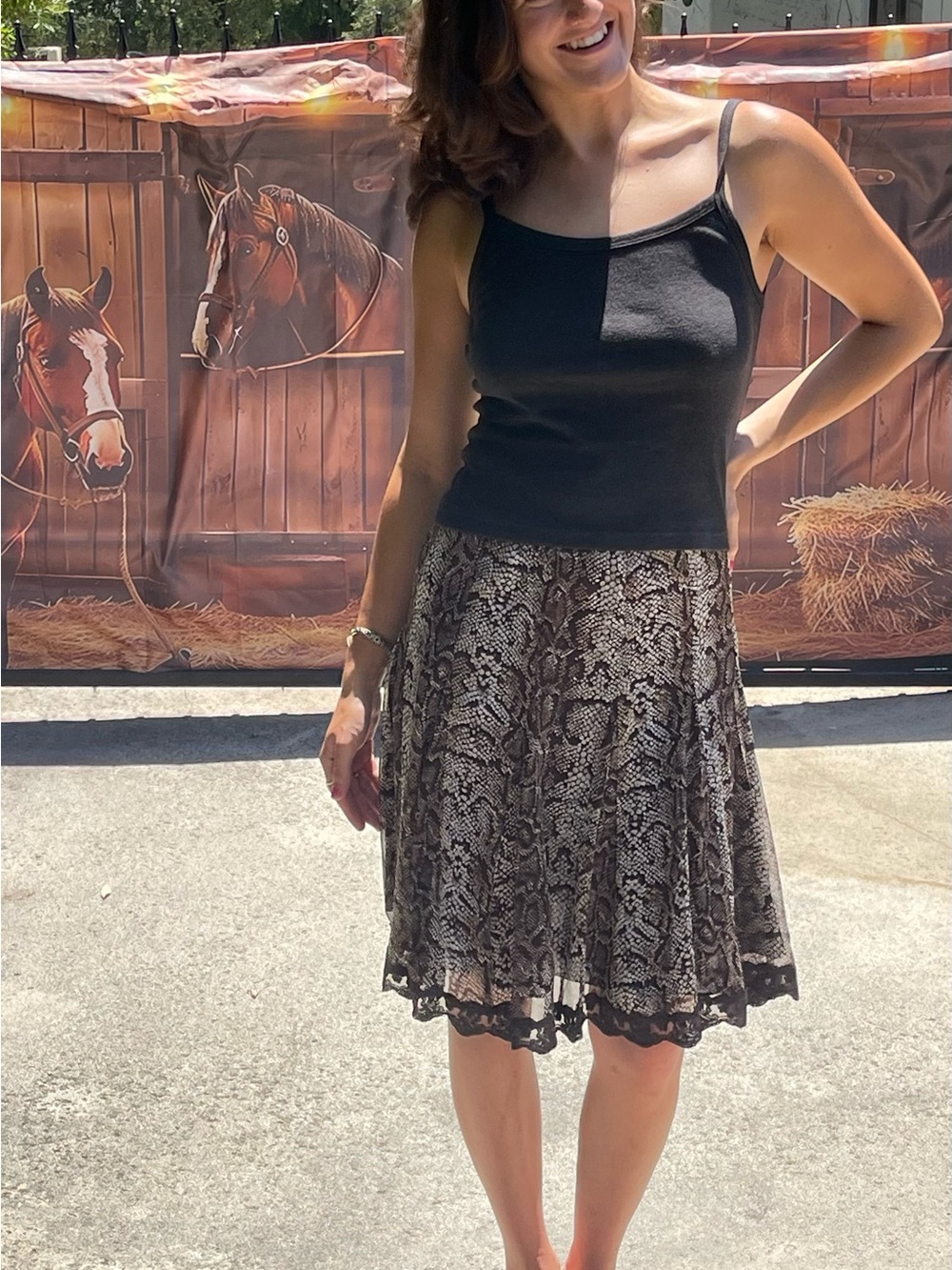 Women's Black and Brown Snake Print A-Line Skirt